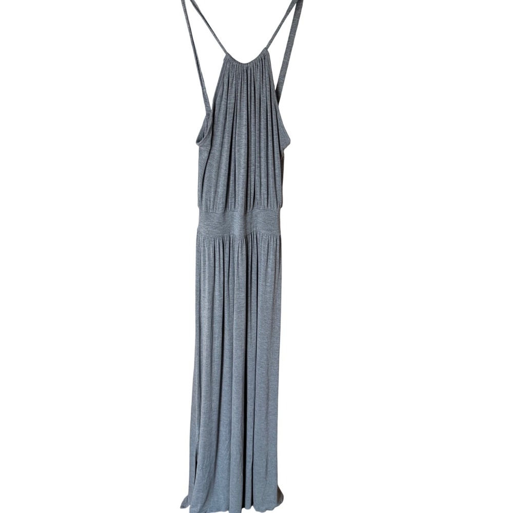 Go Couture Gray Modal Halter Maxi Dress Side Slit Made in USA, S